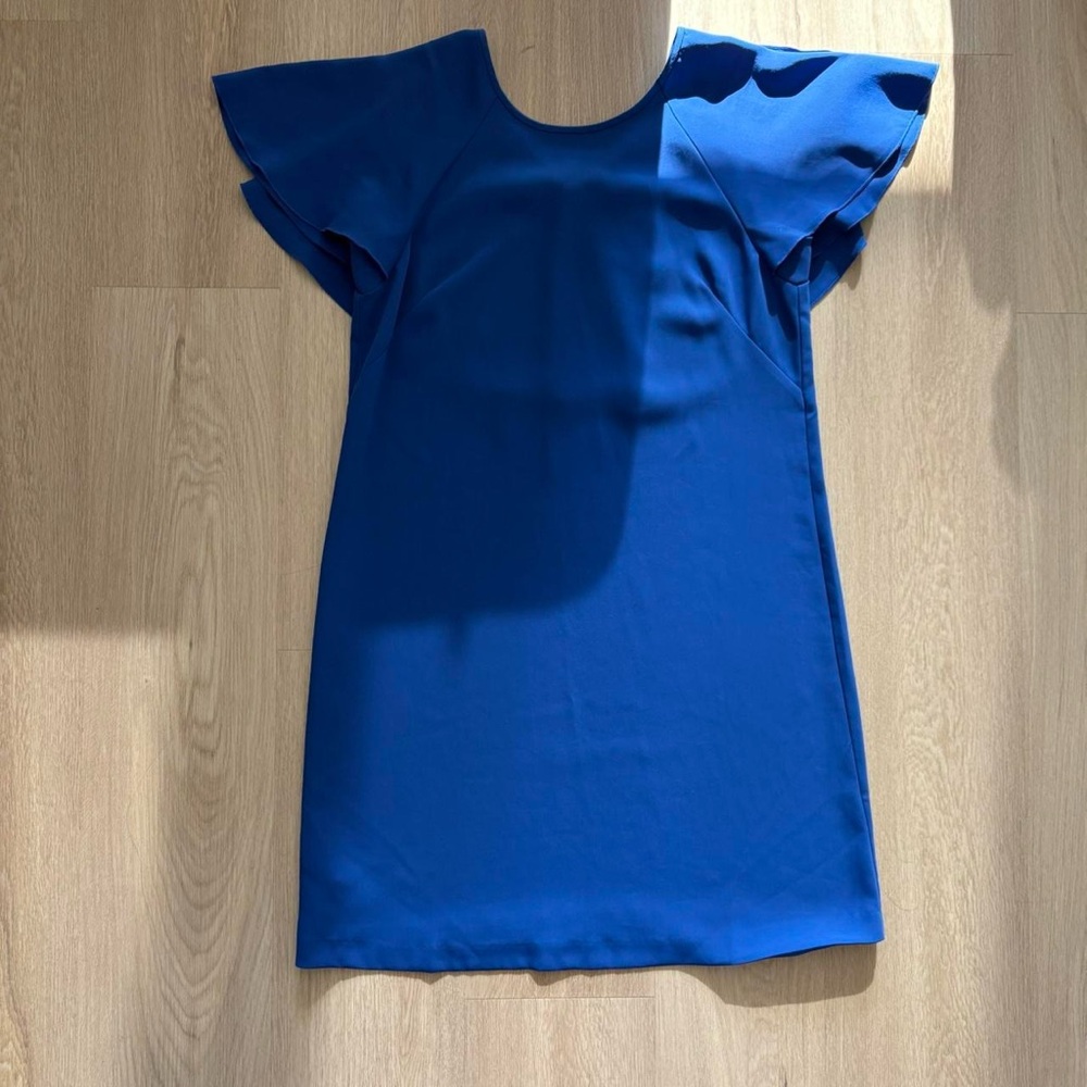 Excellent condition Ann Taylor size S bright Blue ruffle flutter sleeve dress